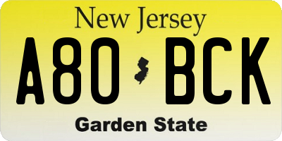 NJ license plate A80BCK