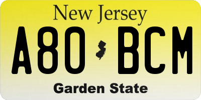 NJ license plate A80BCM