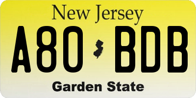 NJ license plate A80BDB