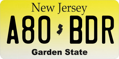 NJ license plate A80BDR