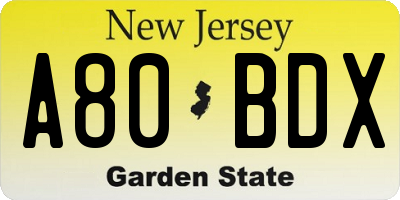 NJ license plate A80BDX