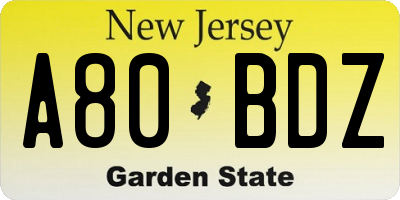 NJ license plate A80BDZ