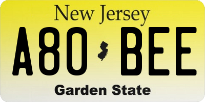 NJ license plate A80BEE