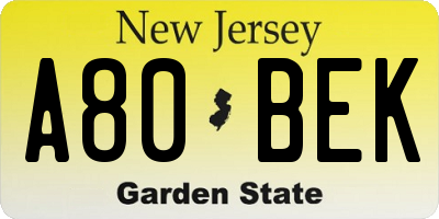 NJ license plate A80BEK