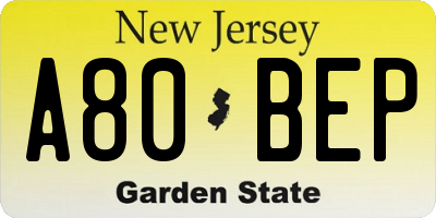 NJ license plate A80BEP