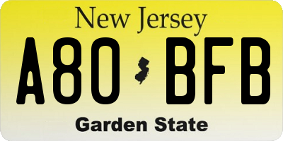 NJ license plate A80BFB