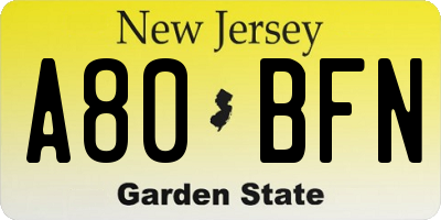 NJ license plate A80BFN