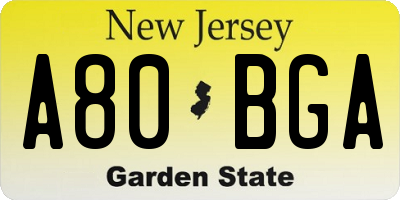 NJ license plate A80BGA
