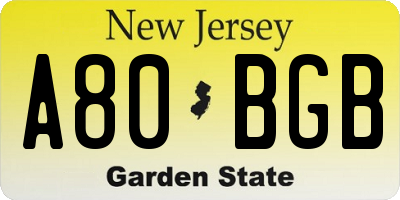 NJ license plate A80BGB