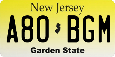 NJ license plate A80BGM
