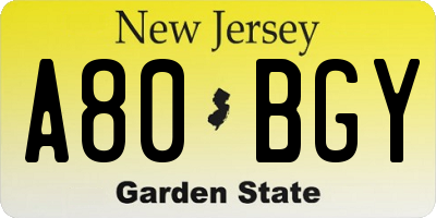 NJ license plate A80BGY