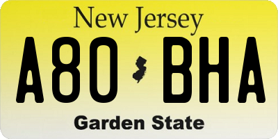 NJ license plate A80BHA