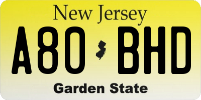 NJ license plate A80BHD