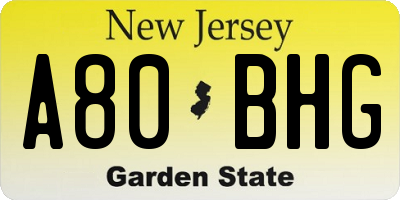 NJ license plate A80BHG
