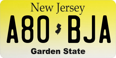 NJ license plate A80BJA