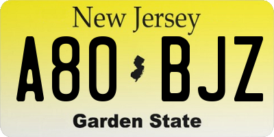 NJ license plate A80BJZ