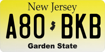 NJ license plate A80BKB