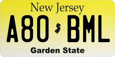 NJ license plate A80BML