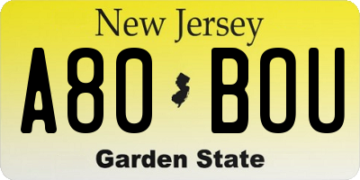 NJ license plate A80BOU