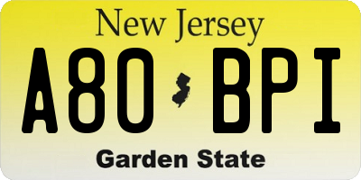 NJ license plate A80BPI