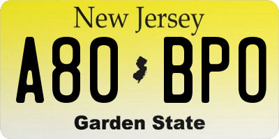NJ license plate A80BPO