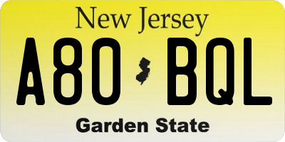 NJ license plate A80BQL