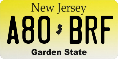 NJ license plate A80BRF