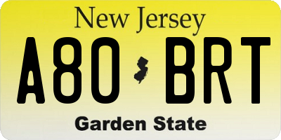 NJ license plate A80BRT