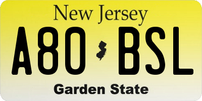 NJ license plate A80BSL