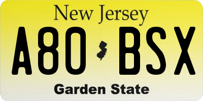 NJ license plate A80BSX
