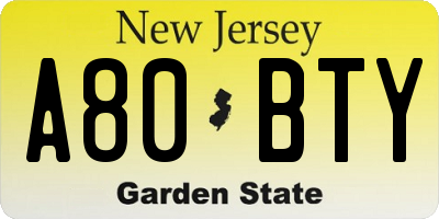 NJ license plate A80BTY