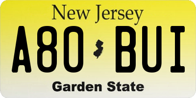 NJ license plate A80BUI