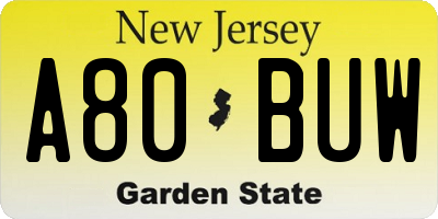 NJ license plate A80BUW