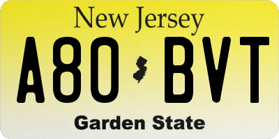NJ license plate A80BVT