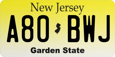 NJ license plate A80BWJ
