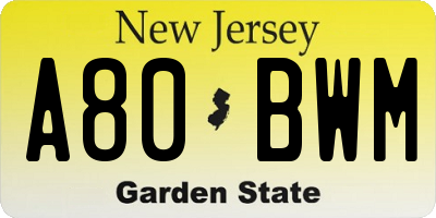 NJ license plate A80BWM