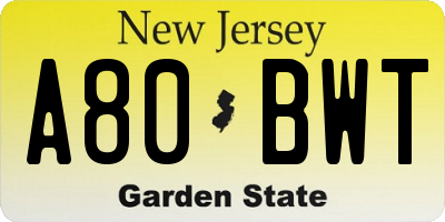 NJ license plate A80BWT