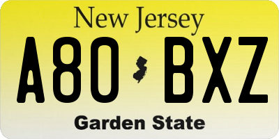 NJ license plate A80BXZ