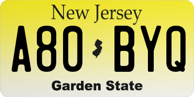 NJ license plate A80BYQ