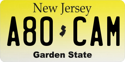 NJ license plate A80CAM