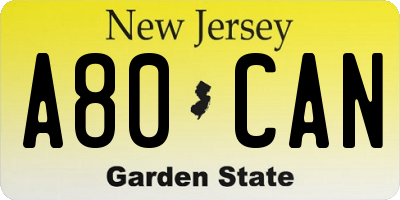 NJ license plate A80CAN