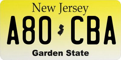 NJ license plate A80CBA