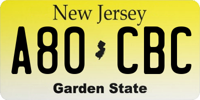 NJ license plate A80CBC