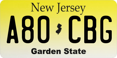 NJ license plate A80CBG