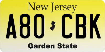 NJ license plate A80CBK