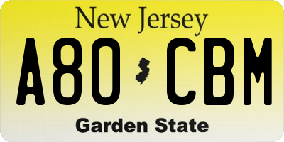 NJ license plate A80CBM