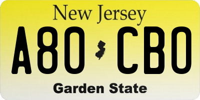 NJ license plate A80CBO
