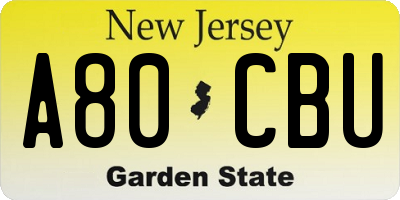 NJ license plate A80CBU