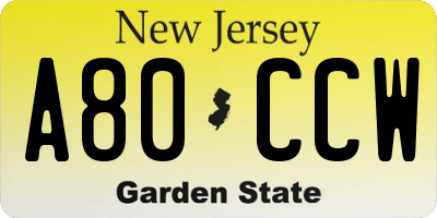 NJ license plate A80CCW