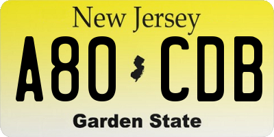 NJ license plate A80CDB